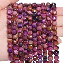 8x8mm AAA Faceted Cube Natural Stone Purple Tiger Eye Beads Square Spacer Beads For Jewelry Making DIY Bracelets Accessories