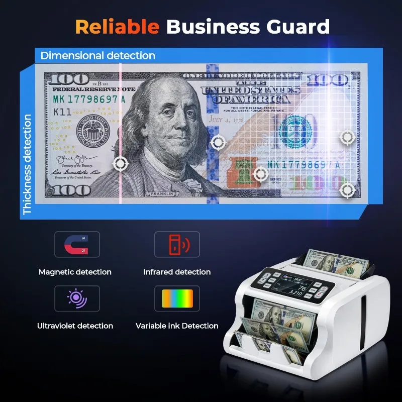 IMC09 Mixed Denomination Currency Counter, Value Counting, UV/MG/IR/MT Bill Counter, Currency Counter with 3.5 Inch TFT Display image 3