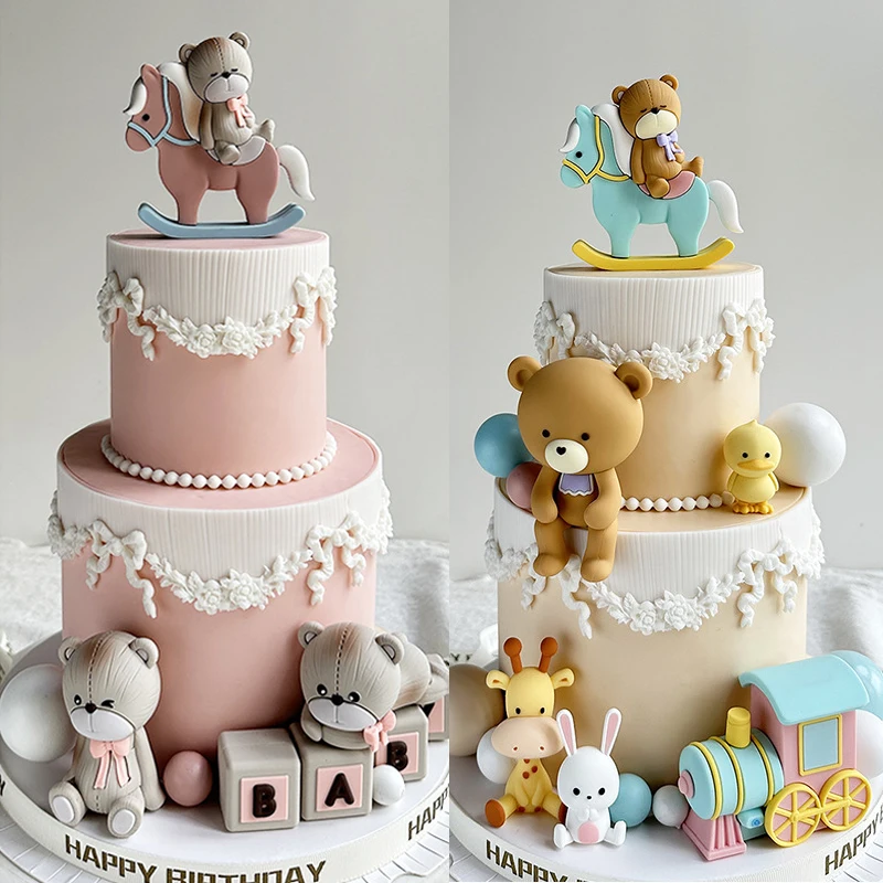 

Baby Bear Birthday Cake Toppers Decoration Bear Figurine Cake Topper Boy Girl Happy One 1st Birthday Baby Shower Gender Reveals