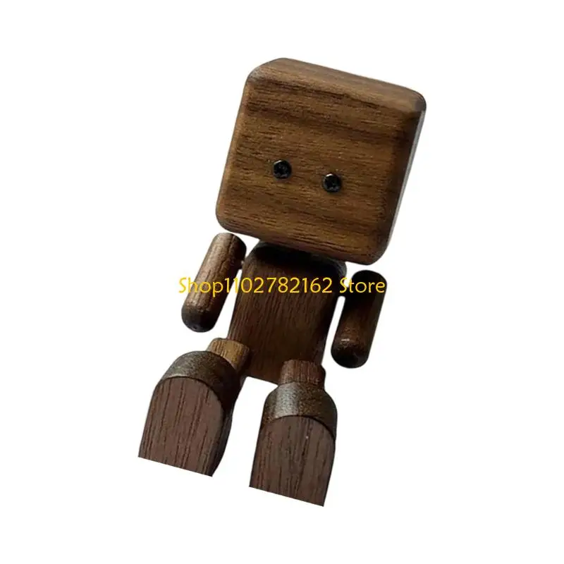 

547B Swaying Wooden Man Figurine Car Ornament Hand Carved with Base, Head Shaking Stress Reliever for Dashboard & for