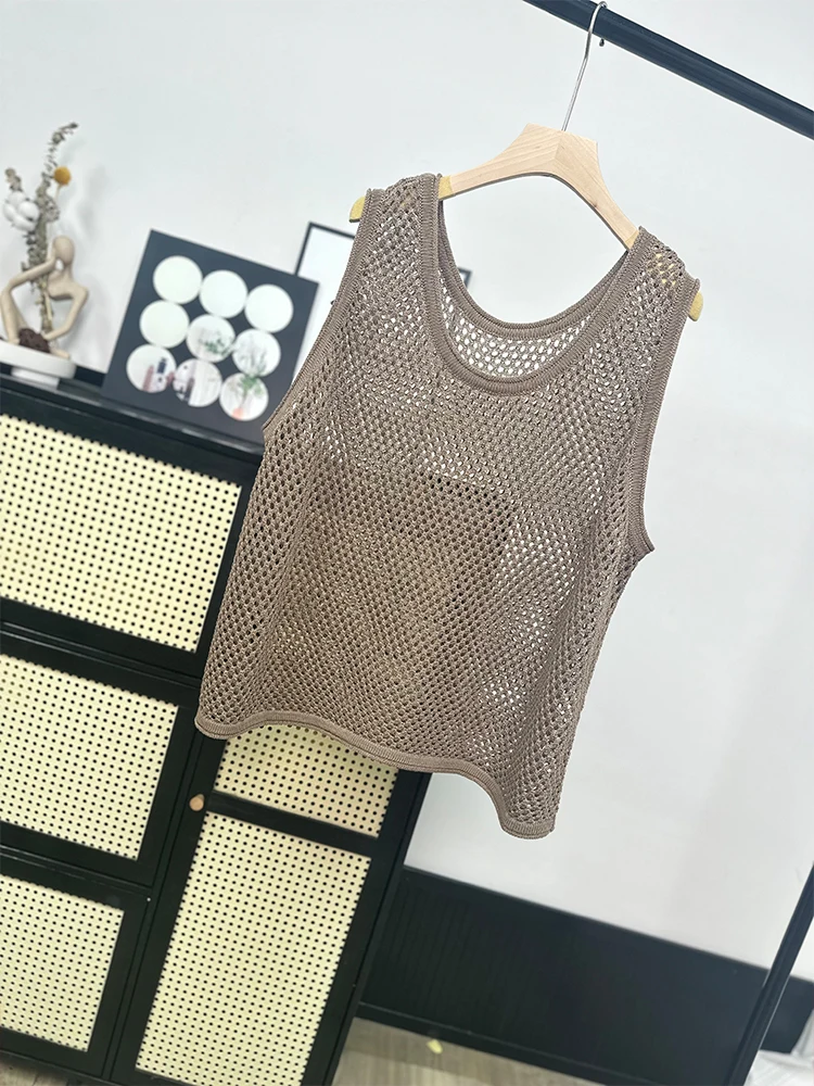 High Quality Summer Thin Cut Hollowed Out Linen Knitted Vest New Chinese Style Small Vest for Women's Outerwear Summer Top