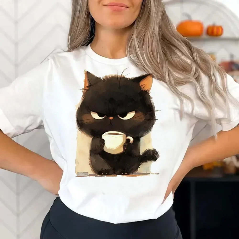 Funny Cat Print Women T Shirts Hip Hop Vintage Tee Clothes Creativity Casual Tops Crewneck Womans Short Sleeve ﻿Streetwear