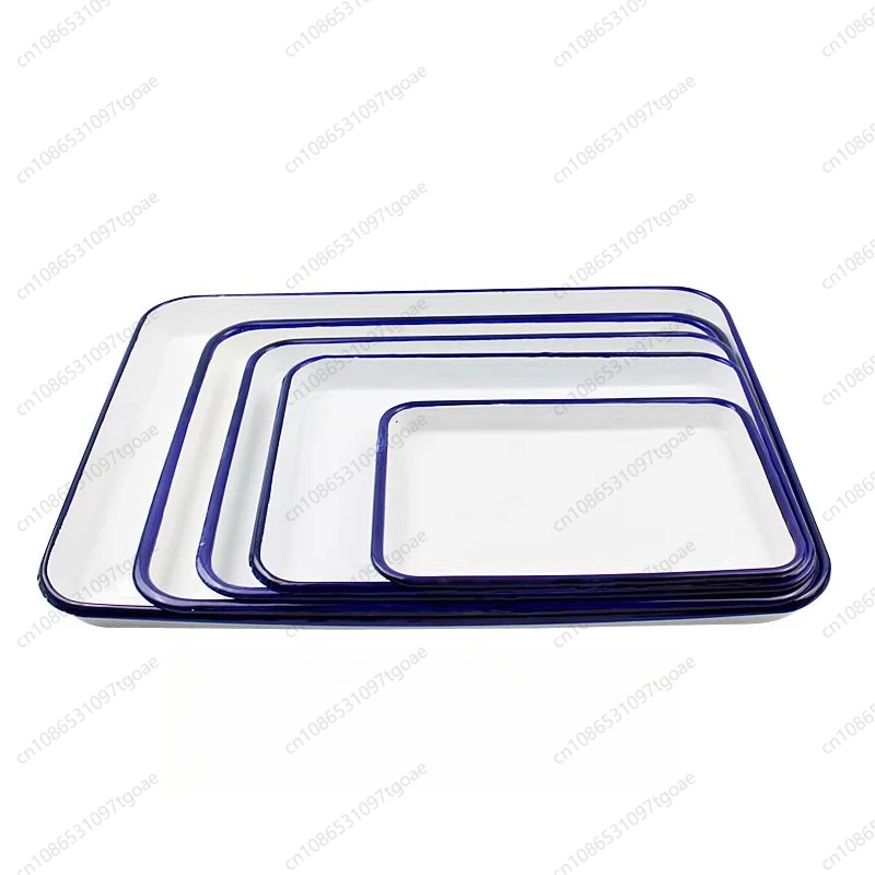YY White Thickened Enamel Tray Rectangle, Basin Tea TraSquare Tray Multi-purpose Tray