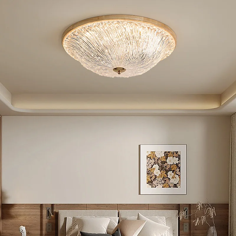 SANDYHA Retro Style Bedroom Ceiling Light Living Room Decoration LED Lamp Study Lighting Fixture Walnut Acrylic Lampshade Design