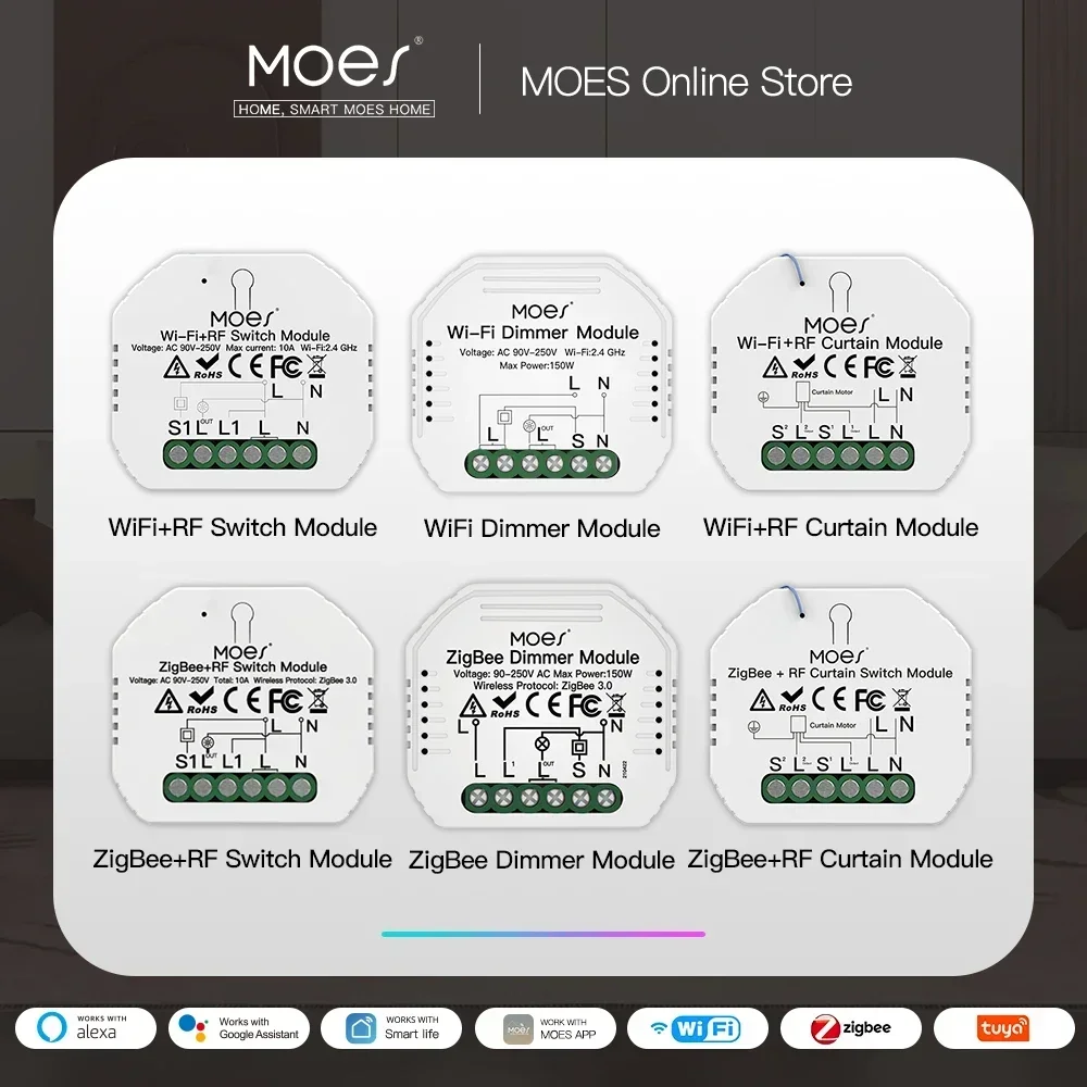 MOES Smart ZigBee WiFi Switch Module Dimmer Curtain Switch Smart Life App Remote Control Alexa Google Home Voice Control