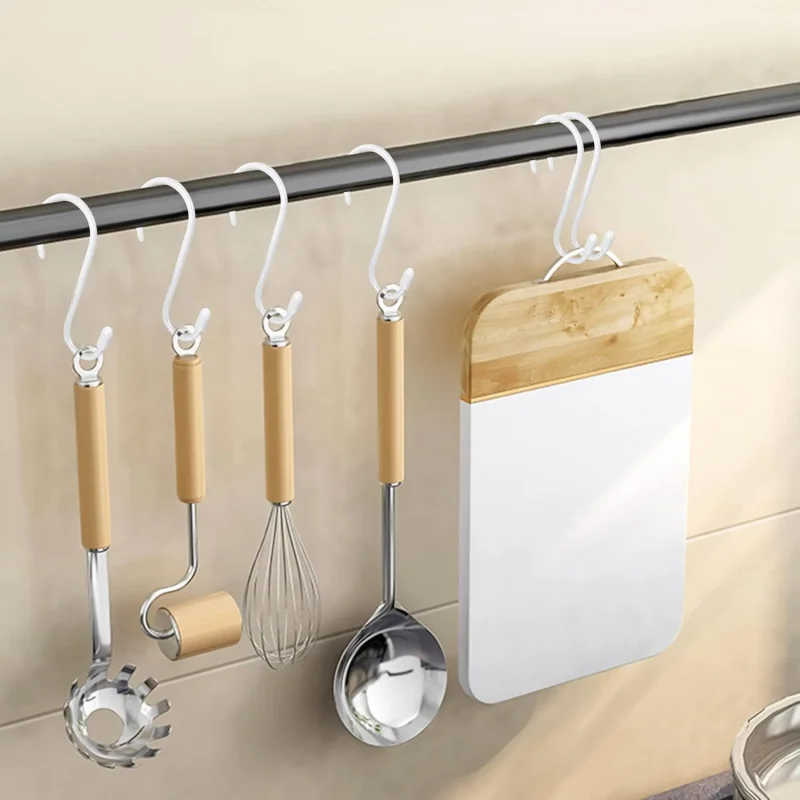 24 Ganci a S bianchi da 4-1/2 pollici appesi, ganci a S grandi rivestiti in vinile resistenti, armadio con rivestimento in gomma metallica in acciaio Ro