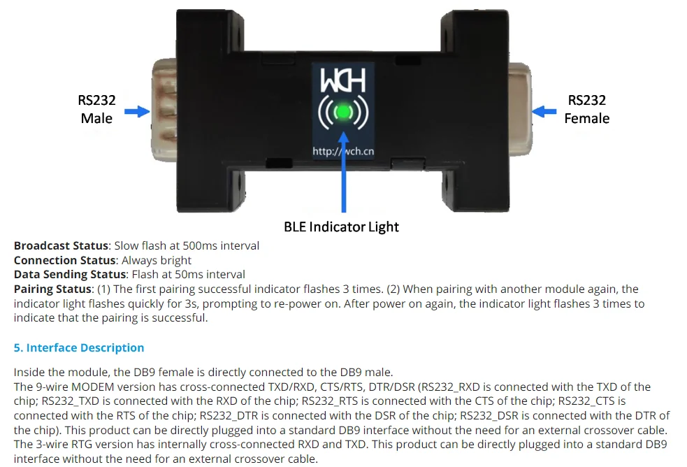 BLE232-NEP drahtlose rs232 com port serielle stromlose konverter ch9140 3 pin 9 pin db9 kabel – Detail 7