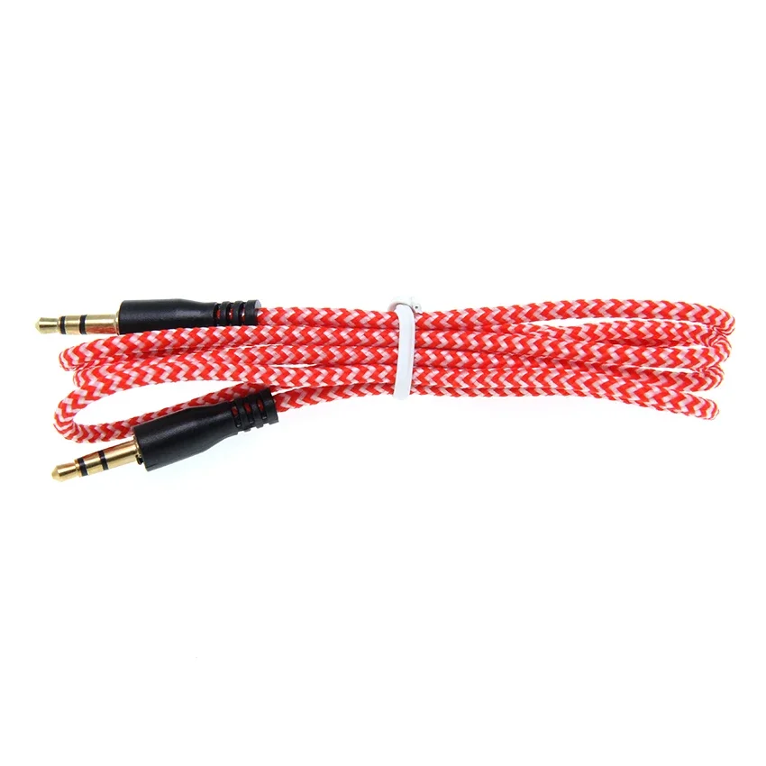 100pcs 3.5mm Fabric AUX Cable 7 Colors Audio Cable 3.5mm Jack Male to Male Aux Cord for Car IPhone Headphone Stereo Speaker M-M