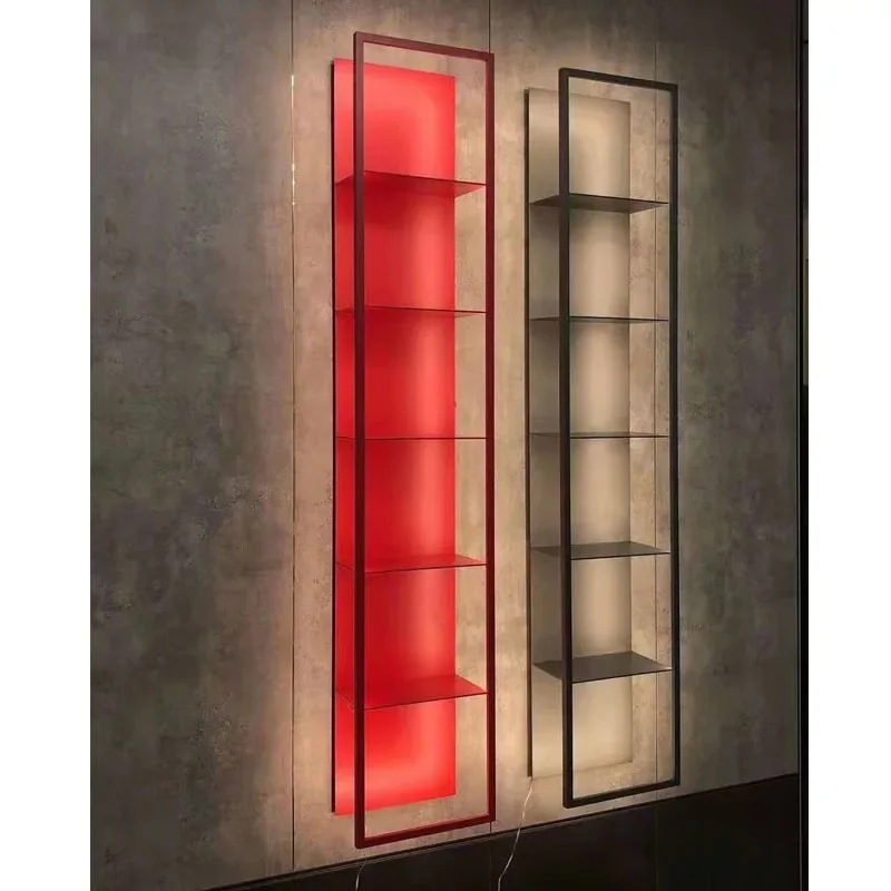 Luminous storage living room multi-layer book display rack figure storage wall-mounted bookcase background wall decorative rack