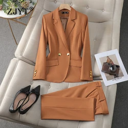 ZJYT Elegant Chic Formal Blazer Pants Sets for Women 2 Pieces Trousers Matching Sets Suit Jacket Coat Conjunto Feminino Outfit