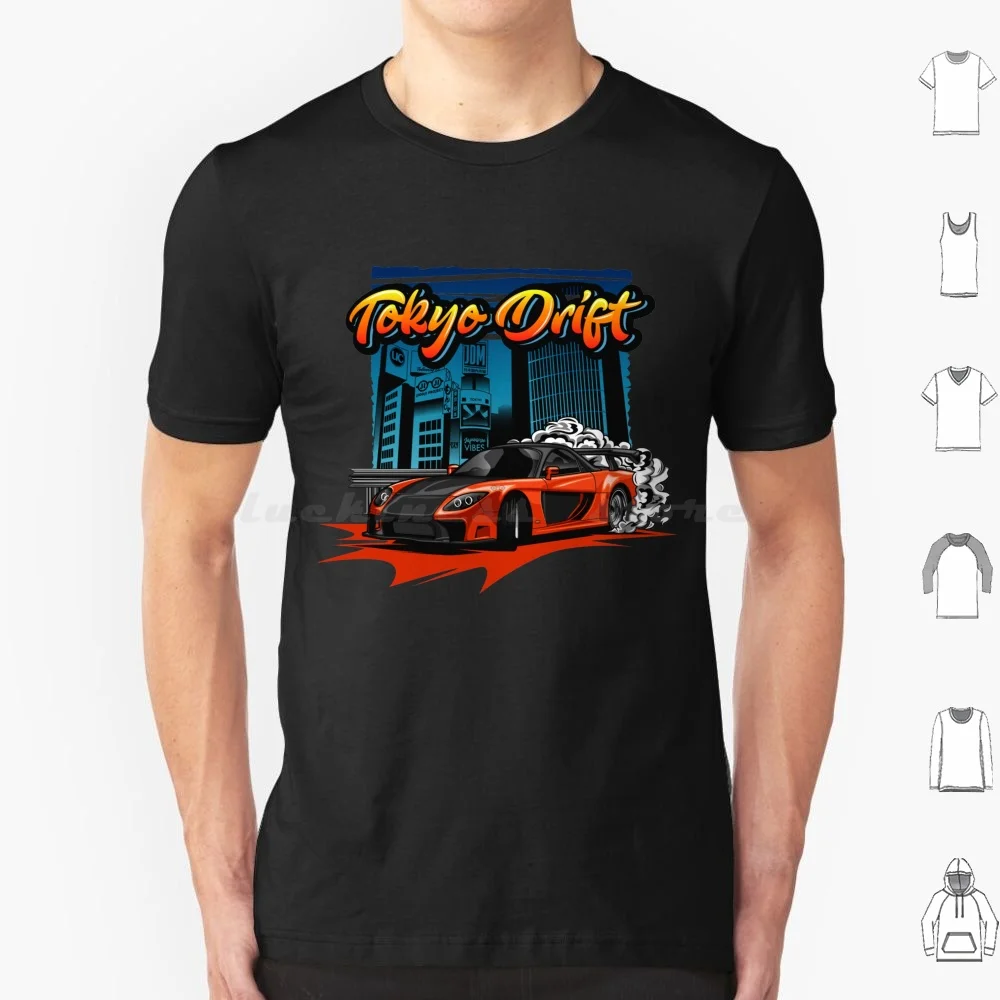 Tokyo Drift Rx7 Illustration ( Orange ) T Shirt 6xl Cotton Cool Tee Car Racing Vehicle Sportcar Japanese Jdm Supercar Drift