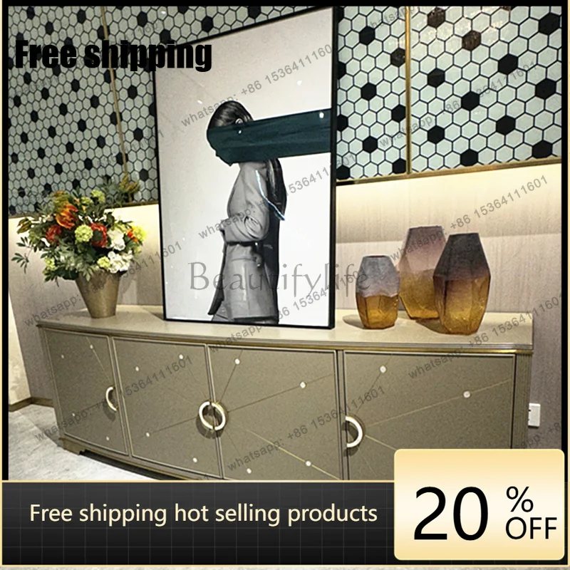 JJ American TV cabinet coffee table coffee table combination light luxury solid wood villa living room furniture