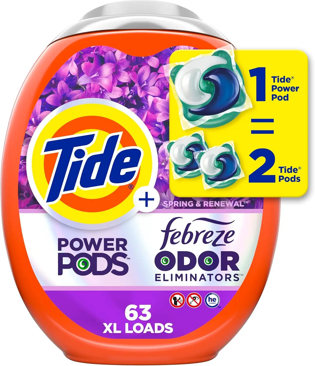 

63-Count Laundry Detergent Pacs with Spring & Renewal Scent for All-Day Freshness, Power Pods