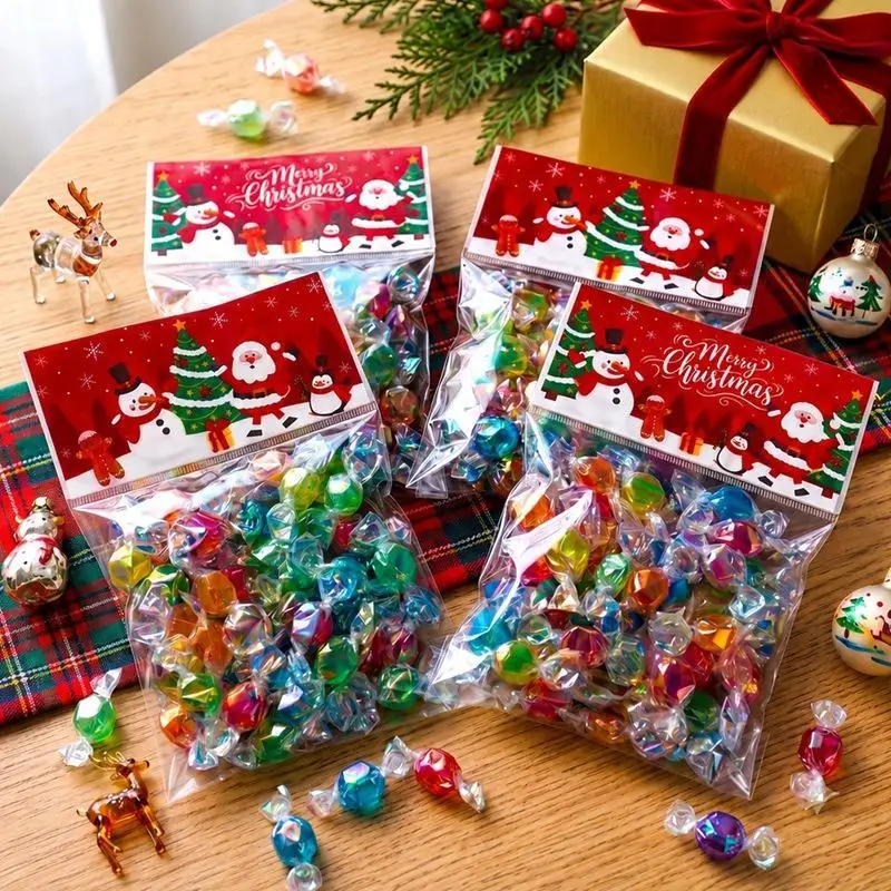 20/50pcs Christmas Candy Cookie Bags Self-Adhesive Snack Cellophane Bags Xmas Party Decoration Navidad Gift New Year 2027