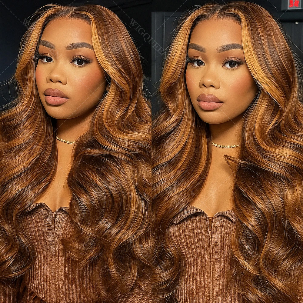 

Highlight Body Wave Lace Front Wig 4/27 Ombre Lace Front Wigs 30 34inch Balayage 13x4 HD Lace Blonde Mixed Color human hair wigs