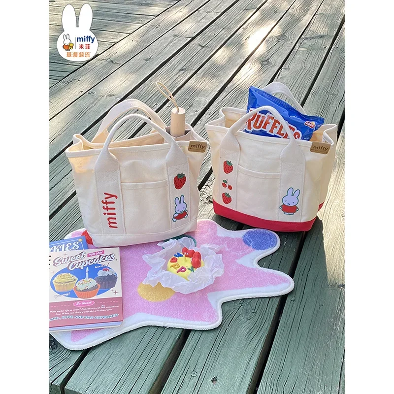 Miffy Handbag  Having A Partition Layer  Leisure  Portable  Solid Color  Lovely  Girls  Bento Lunch Box Bag  Canvas Gift Go Out