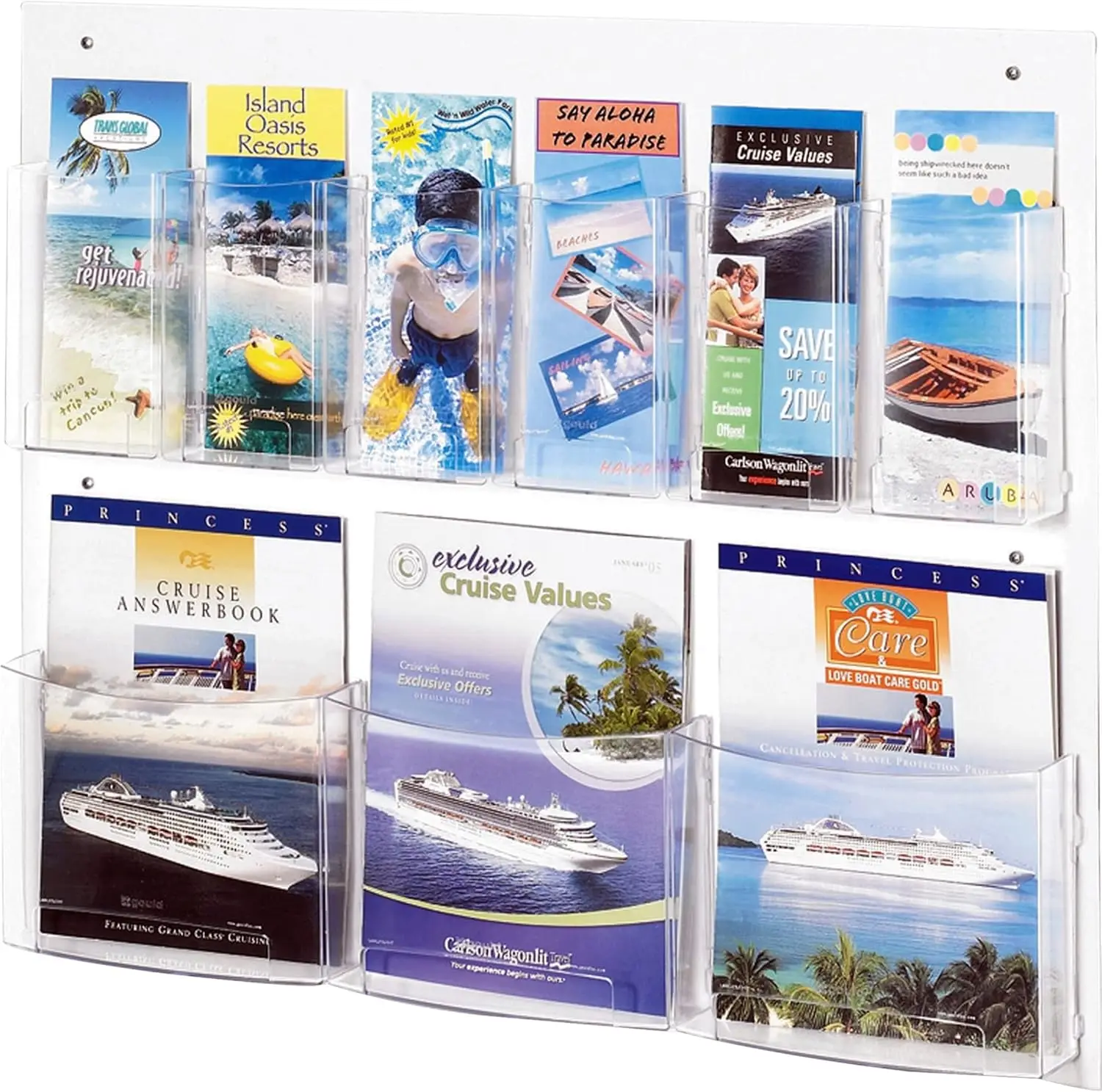 

Products 5666CL Clear2c Literature Rack: 3 Magazines & 6 Pamphlets, Increase Visibility & Conversions