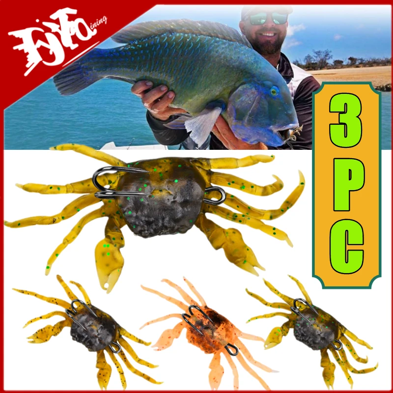 3/2/1PC 10cm cangrejo de simulación 3D para pulpo cebo Artificial señuelo de pesca suave de silicona con gancho aparejos de pesca de invierno de agua salada