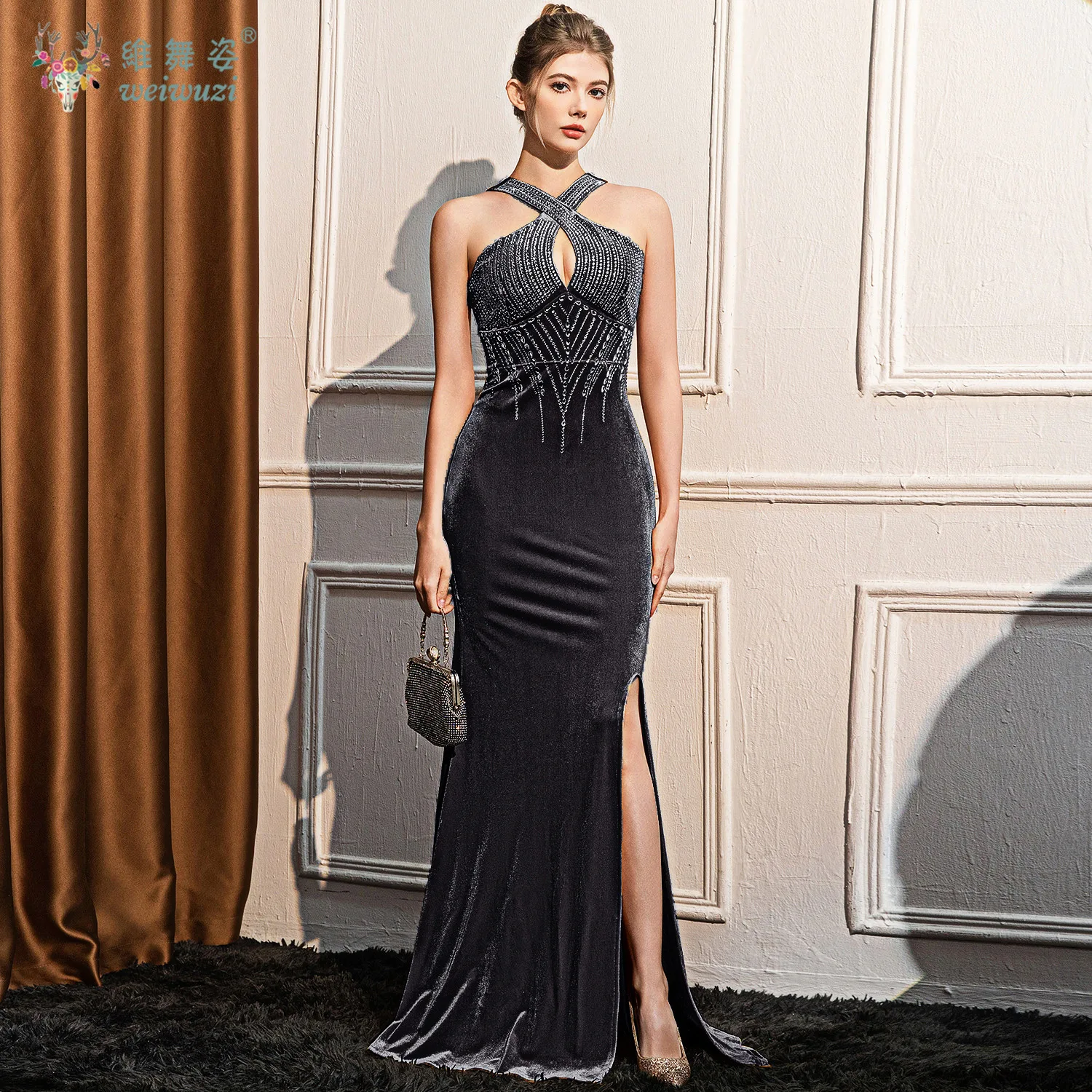 Бархатное текстурированное платье для выпускного вечера, сексуальное облегающее платье с разрезом «рыбий хвост», стразы, подчеркивающее фигуру, вечернее платье, элегантное щедрое