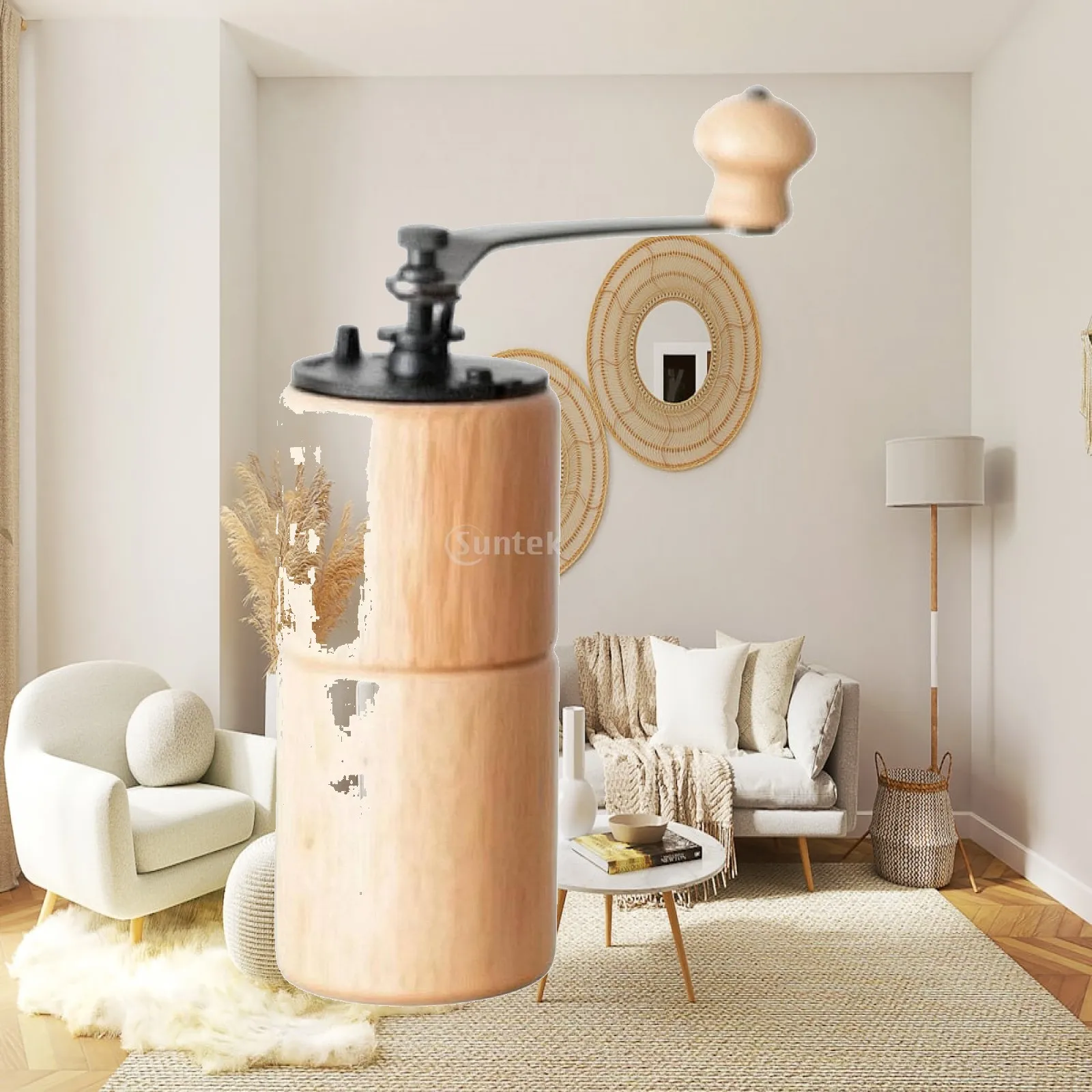 Wooden Hand Crank Coffee Grinder Classic Mill Design with Rubberwood Base for Everyday Kitchen Tasks