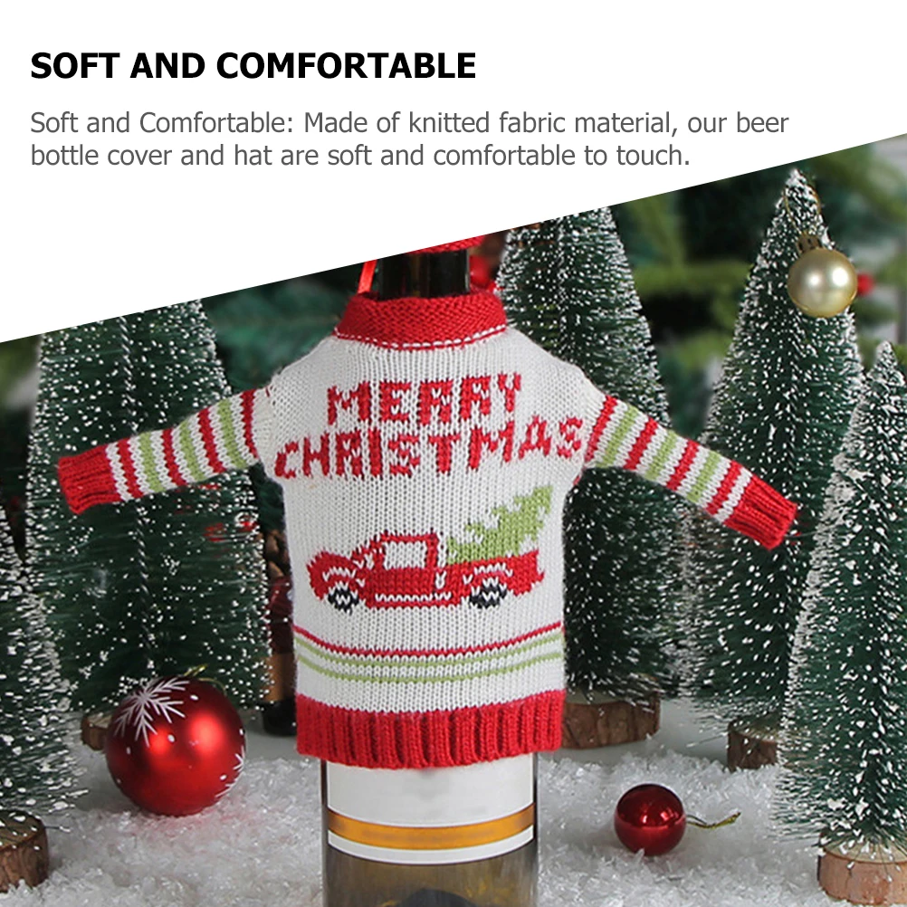 

2 set Christmas Bottle Covers Snowflakes Cars Decorative Stoppers Reusable Cloth Hat Soft Fade Resistant Accessories DIY