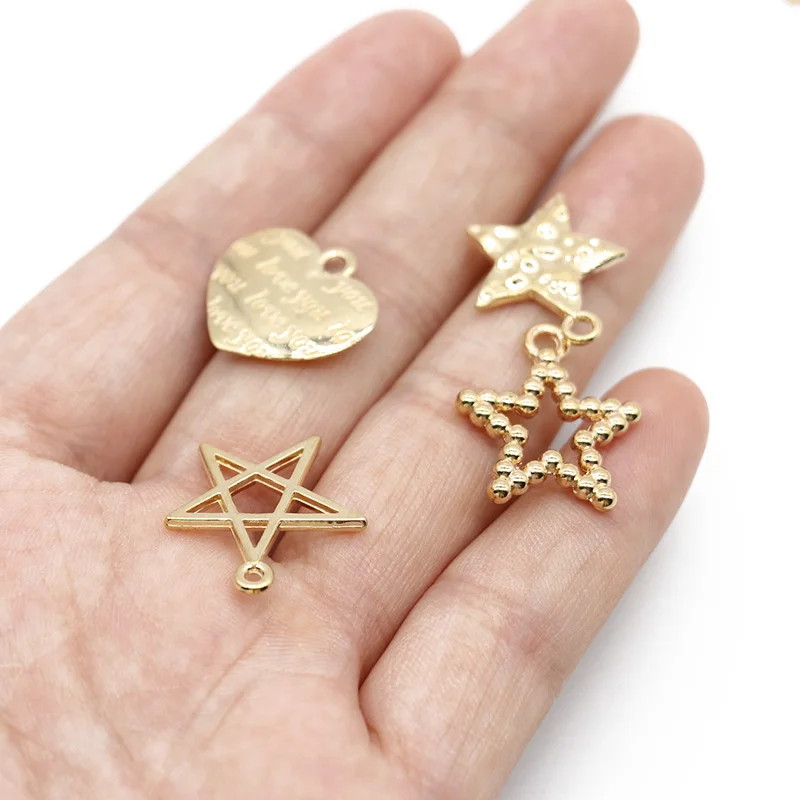 20PCS KC Gold Metal 3D Princess Crown Charms Love Hearts Leaf Pendants Fit Bracelet DIY Handmade Jewelry Making Findings