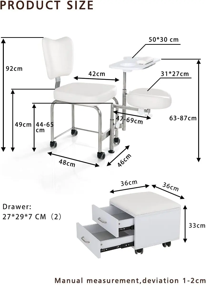 Tatartist Manicure Pedicure Chair Nail Table Professional Salon Trolley Beauty Spa Massage Stool Adjustable Nail Desk