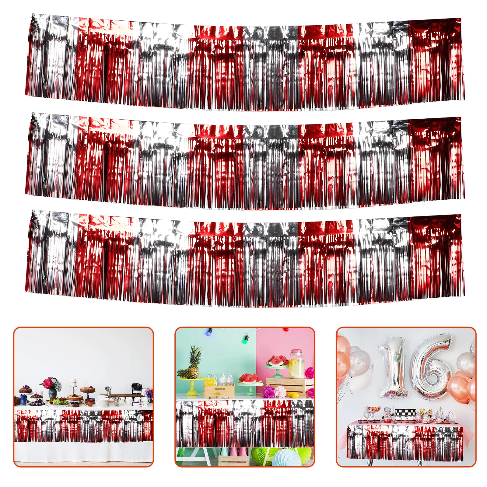 

6pcs Metallic Tinsel Streamers Curtains Red Foil Fringe Backdrop Wedding Birthday Party Valentine'S Day Decorations Photo Booth