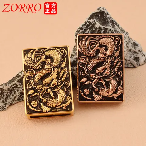 ZORRO 헤비 아머 드래곤 피닉스 라이터, 길조 5 면 릴리프 등유 라이터, 클래식 그라인딩 휠 점화 방풍 라이터