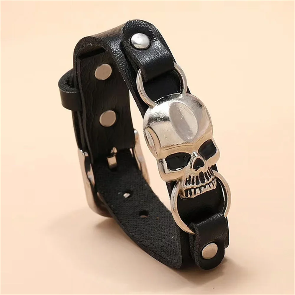 Hot Vintage Retro Rivet Punk Bracelet Cool Hip Hop Accessorie Pu Leather Skull Skeleton Biker Bracelet Bangle Men Women Jewelry