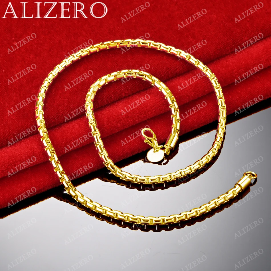 ALIZERO 18K Gold Necklace 18 Inches 4mm Round Box Chain Necklaces For Man Women Fine Jewelry Wholesale Personality Fashion Gifts