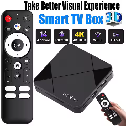 Android 14 Smart TV Box with Quad Core Processor 4K HD Playback BT5.4 Voice Remote Mouse Support WiFi6 Media Player