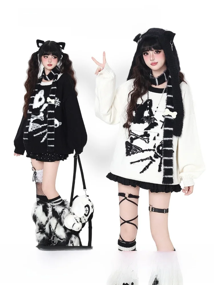 

Crazygirl Bla White, оригинальный легкий дизайн, свободный круглый пуловер, свитер, женский осенне-зимний модный топ