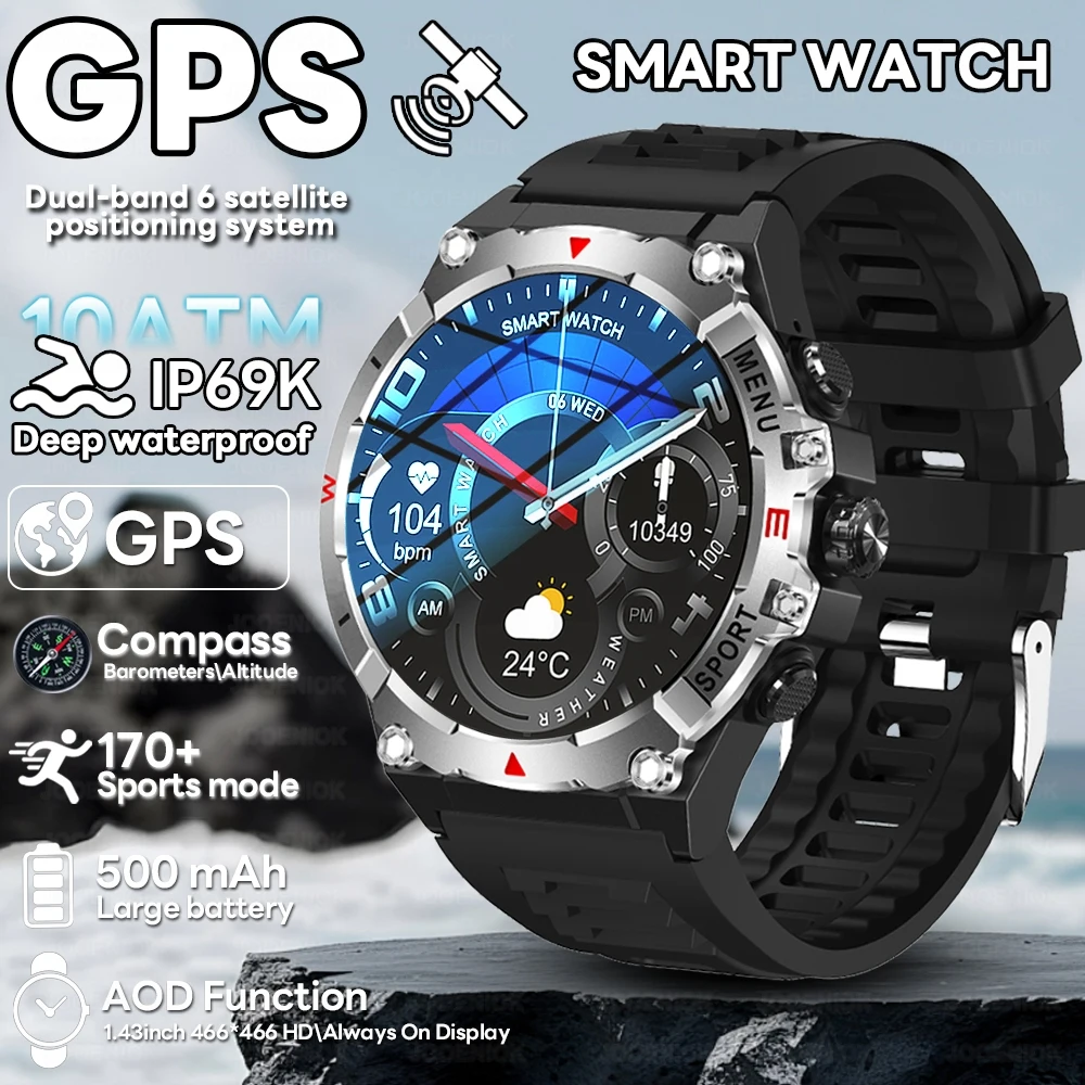 

New GPS Sports Smart Watch Men 1.43 Inch AMOLED Screen Altitude Barometer Outdoor Fitness Watch 30 Meter Depth Waterproof Watch