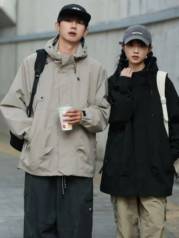 

2025 Men's New Sle Windproof Waterproof Outdoor Jaet Loose Workwear Couple's Faionable Coat Stand Fit ort Length