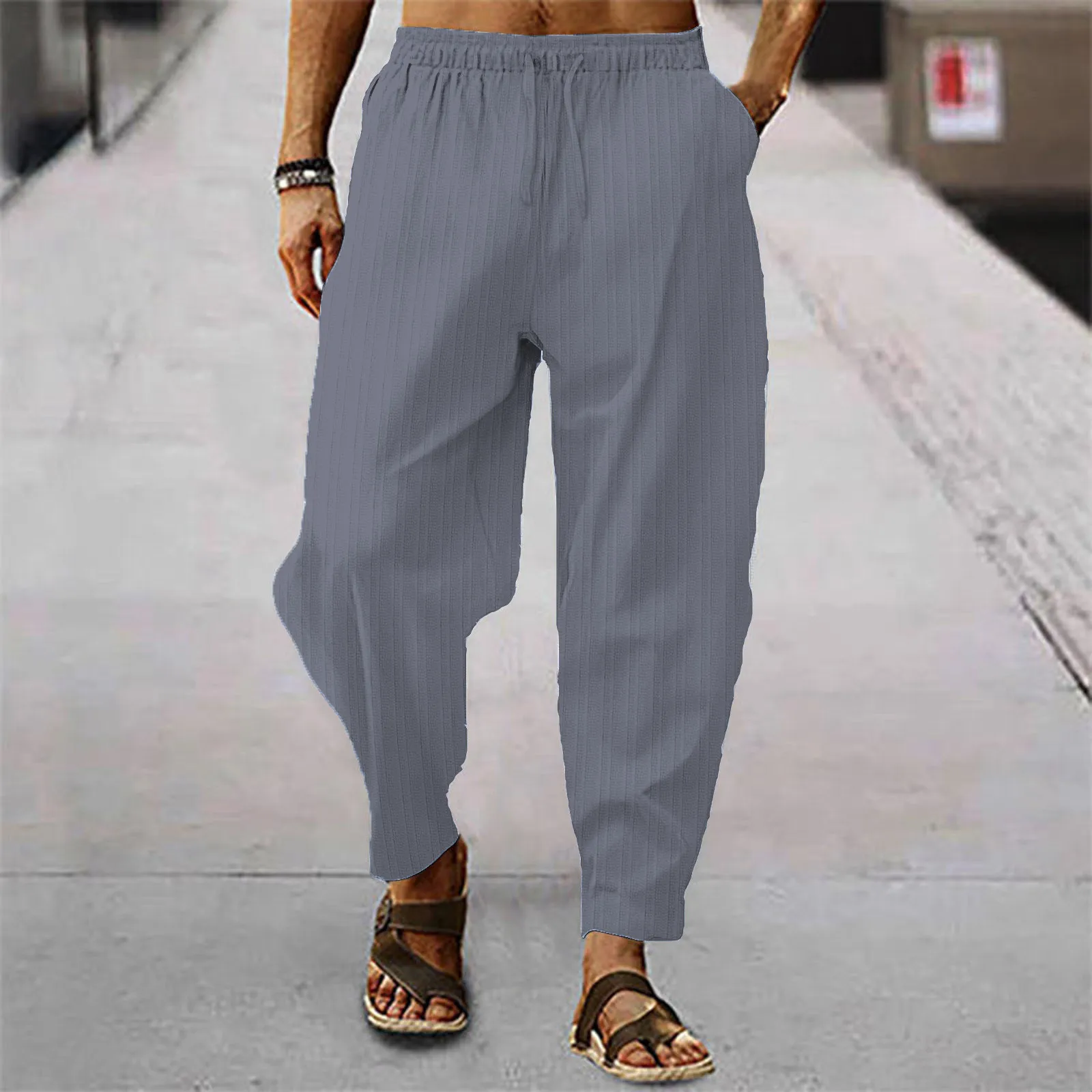 Striped Versatile Y2K Man Casual Pants Loose Waist Drawstring Elastic Autumn Fashion Winter Sport Hip Hop Men Joggers Trousers