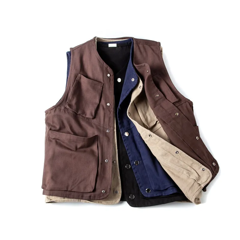 

2026 Spring Japanese Retro Workwear Style Cotton Washed Multi-Pocket Vest for Men Unisex Loose Functional Sleeveless Jacket