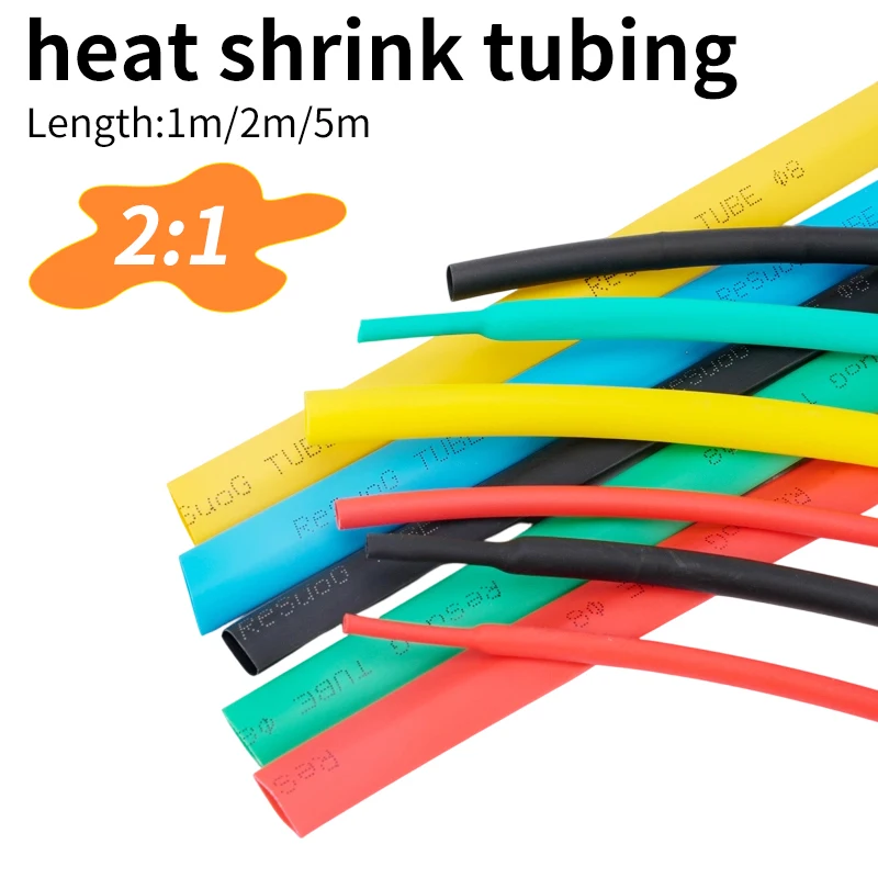 Color Heat Shrink Tube 2:1 Ratio 1M 2M 5M Heat Shrink Sleeving for DIY Cable Wire Harness Repair & Electrical Insulation