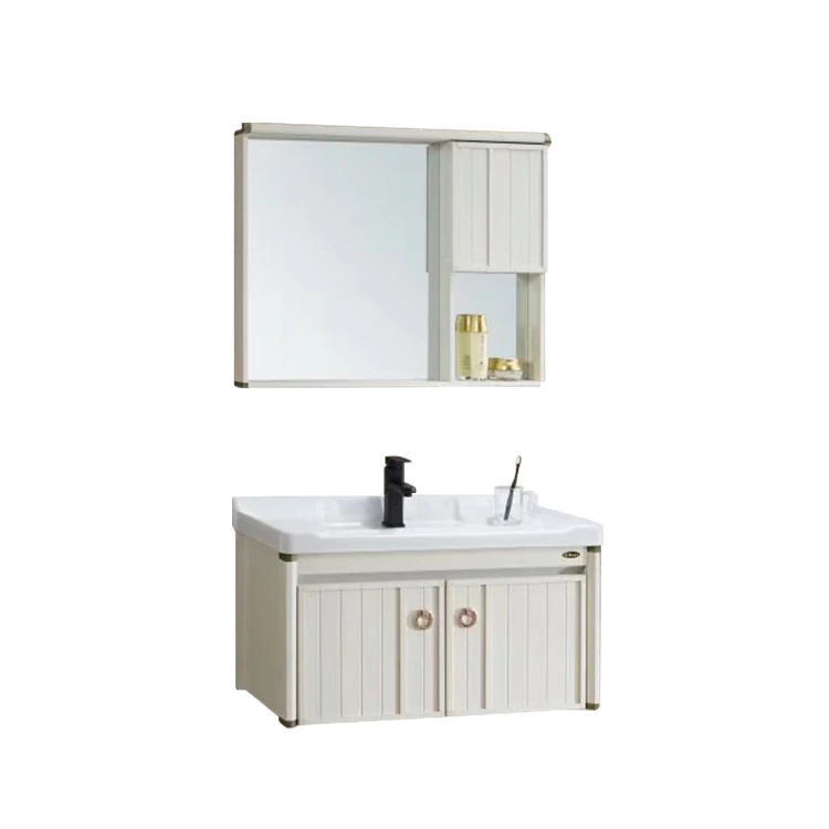 Modern design aluminum basin plywood wooden wall corner Vanity bathroom cabinet with mirror