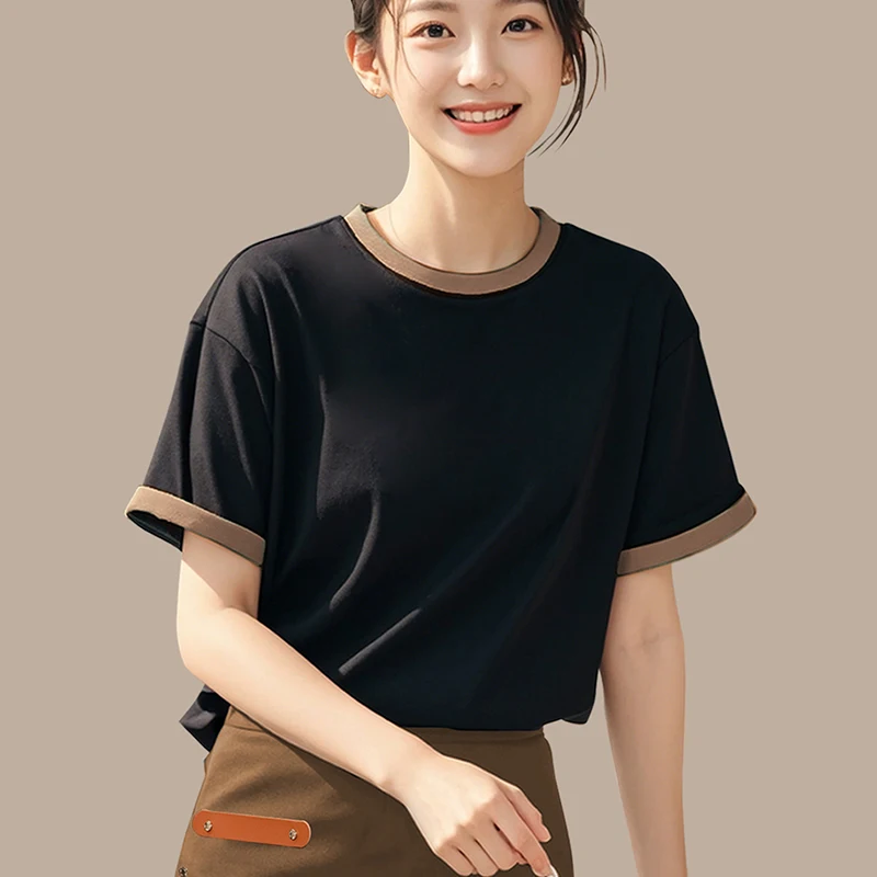 Waitstaff café hôtel uniforme à manches courtes T-Shirt été coton Service alimentaire Hot Pot Restaurant personnel restauration travail hauts