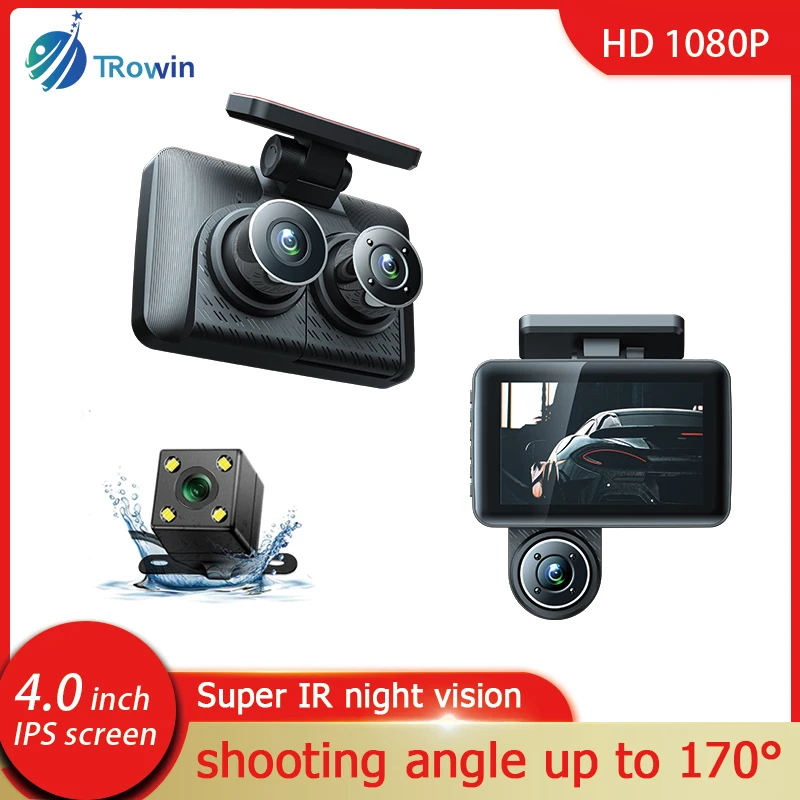 4Inch IPS HD 1080P 3Cameras Car Dvr Recorder Dash Cam IR Night Vision Wide Angle Video Auto Tripple Cameras Front Inside Rear