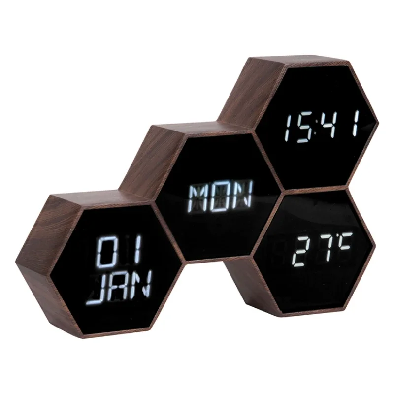 Honeycomb multi-function desk clock, alarm clock, wall clock, Nordic style, creative personality, simple electronic table clock