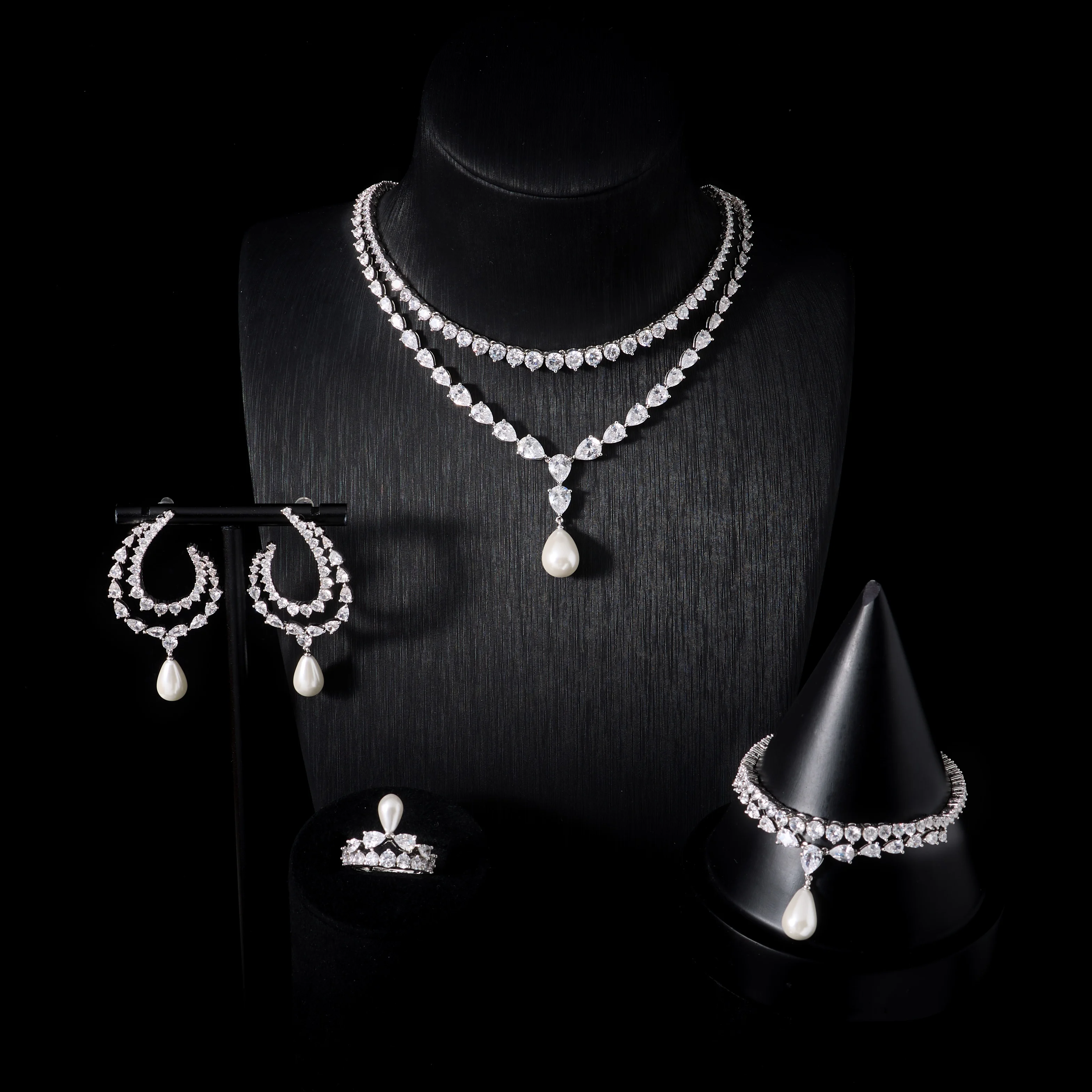 

IN JEWELIFE 00105 женский комплект ожерелья с кубическим цирконием и жемчугом, комплект ювелирных изделий для женщин, свадебная вечеринка, аксессуар для помолвки, уникальный стиль