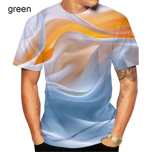 Fashion Top Fashion 3D Printing Curved Design Pattern T-shirt New Men's and Women's Round Neck Street Style Unisex