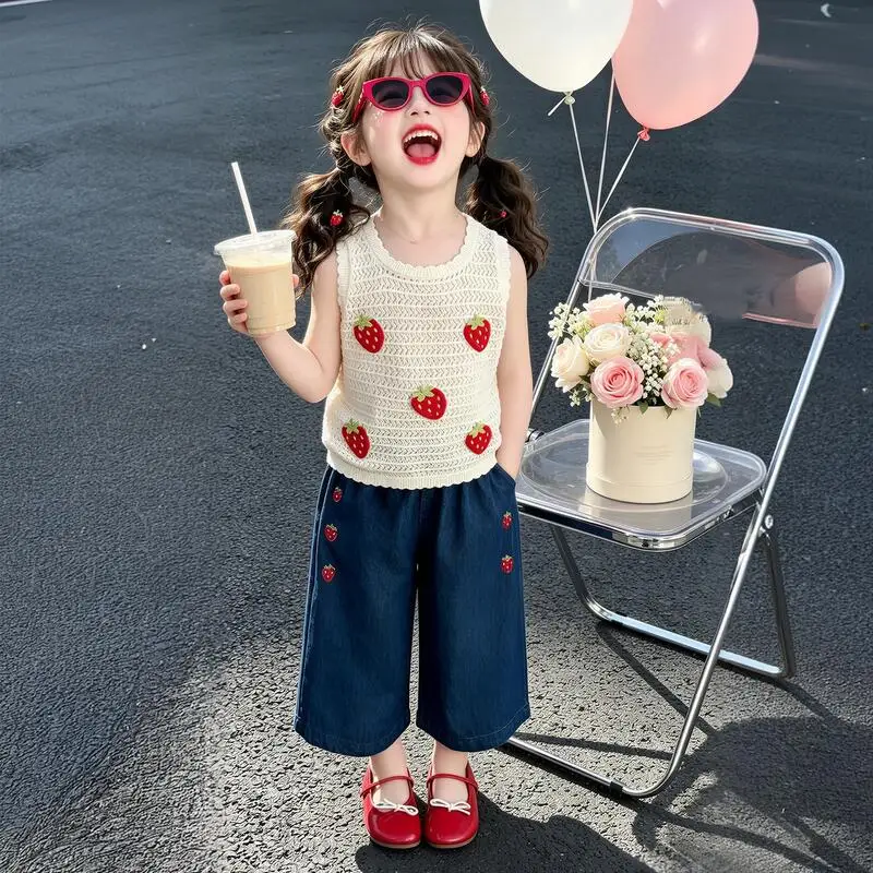 Fashion Girls' Set Summer 2026 New Children's T-Shirt Comfortable Vest for Baby Girls Two-Piece Set Skin Friendly and Soft