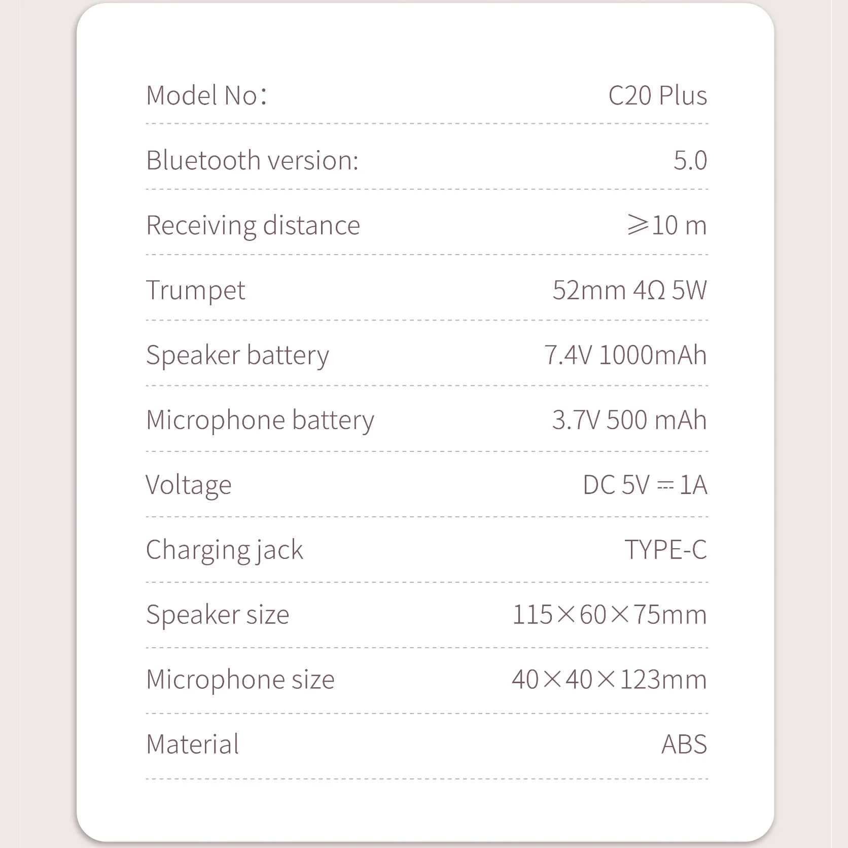 Speaker Bluetooth Karaoke Retro Model C20 Plus portabel dengan 2 mikrofon nirkabel speaker 52mm 4Ω 5W baterai 7.4V 1000mAh
