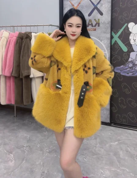 New Imitation Fur Fleece Imitation Fur Coat Winter Women Fluff Heavy Industry Sweet Premium Embroidery Sequined Furry Jacket