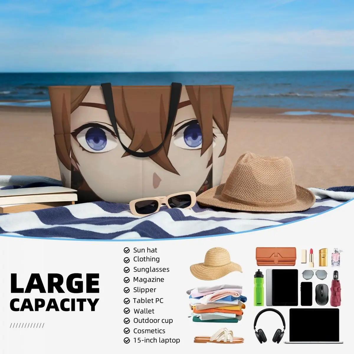 Childe Genshin Impact Genshin Impact Cursed Childe Beach Tote Bag Sport Yoga Duffle Large Tote Bag Women Travel Bag Fitness bag