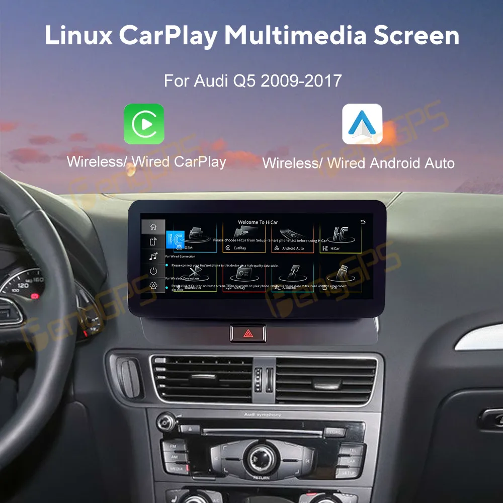 10.25 بوصة لينكس CarPlay راديو السيارة لأودي Q5 2009-2017 شاشة تعمل باللمس مشغل وسائط متعددة نظام تحديد المواقع والملاحة رئيس وحدة DSP السيارات BT 4G