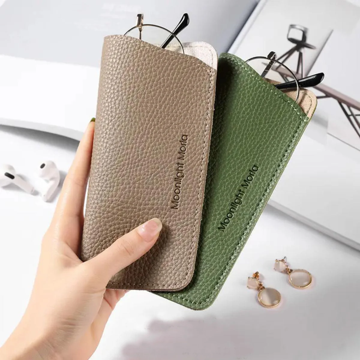 1pc Fashionable PU Leather Sunglasses and Reading Glasses Case Portable Eyeglasses Holder Pouch Cover Eyewear Accessories image 2